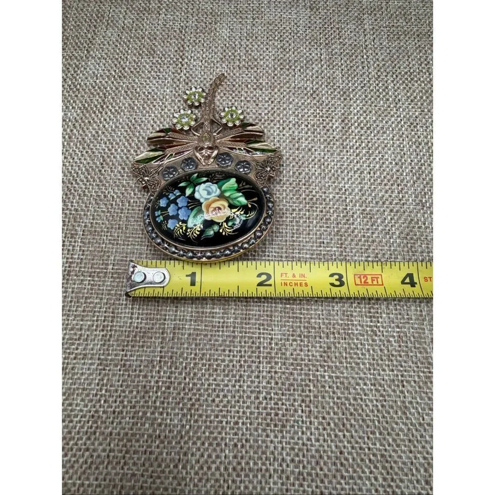 Unique Estate Amy Kahn Russell Bronze Dragonfly Floral Large Pin Pendant